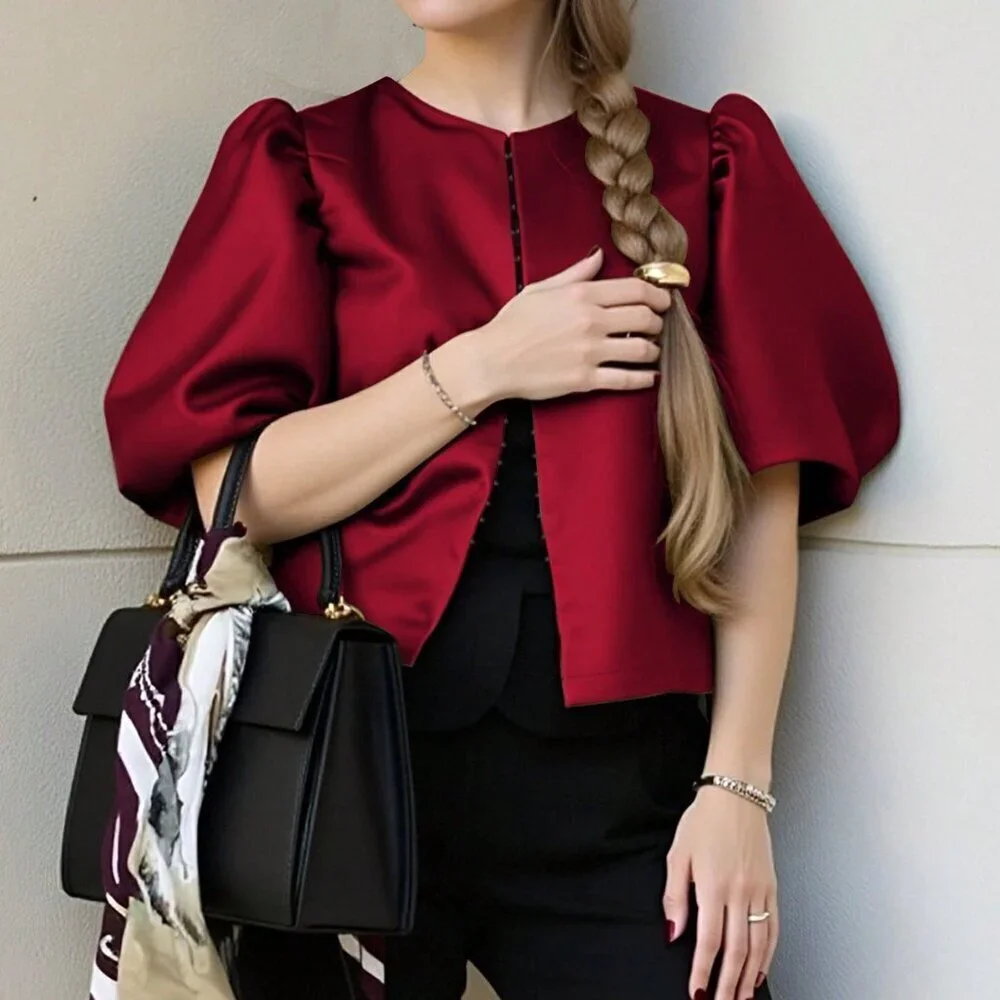 Red Casual Women's Short Sleeve Shirt